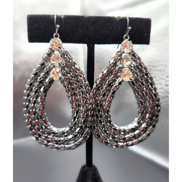 Simply Vera Wang Gunmetal Mesh & Crystal Dangle Earrings - Picture 4 of 4
